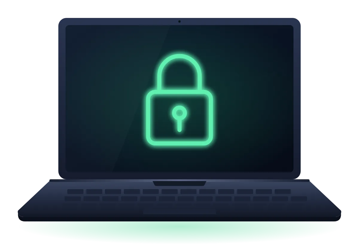 A laptop with a glowing padlock on its screen